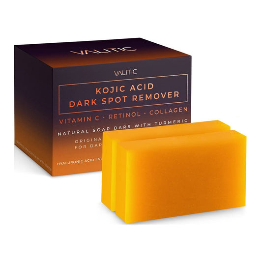 VALITIC Kojic Acid Dark Spot Remover Soap Bars with Vitamin C, Retinol, Collagen, Turmeric - Original Japanese Complex Infused with Hyaluronic Acid, Vitamin E, Shea Butter, Castile Olive Oil (2 Pack) - Morena Vogue