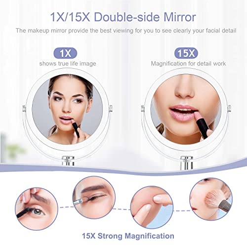 Vanity Mirror Makeup Mirror with Stand, 1X/15X Magnification Double Sided 360 Degree Swivel Magnifying Mirror, 6.25 Inch Portable Table Desk Counter top Mirror Bathroom Shaving Mirror - Morena Vogue