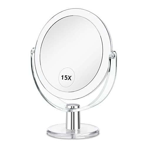 Vanity Mirror Makeup Mirror with Stand, 1X/15X Magnification Double Sided 360 Degree Swivel Magnifying Mirror, 6.25 Inch Portable Table Desk Counter top Mirror Bathroom Shaving Mirror - Morena Vogue