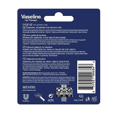 Vaseline Lip Therapy Care Original, Fast-Acting Nourishment, Ideal for Chapped, Dry, Cracked, or Damaged Lips, Lip Balm, 0.16 Ounce (Pack of 4) - Morena Vogue