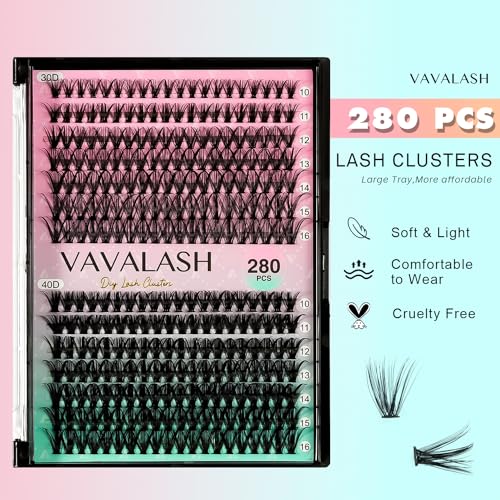 VAVALASH DIY Lash Extensions Kit Individual Cluster Lashes Kit with 280 Lash Clusters 30D+40D-0.07-D-10-16Mix, Lash Bond and Seal, Lash Applicator for DIY Eyelash Extensions at Home（Kit-30D+40D) - Morena Vogue