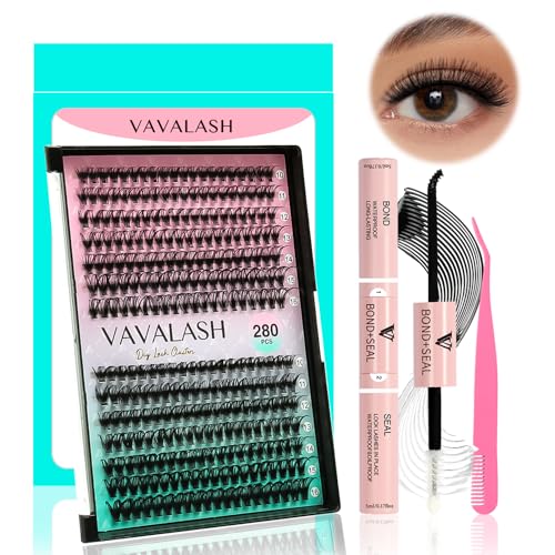 VAVALASH DIY Lash Extensions Kit Individual Cluster Lashes Kit with 280 Lash Clusters 30D+40D-0.07-D-10-16Mix, Lash Bond and Seal, Lash Applicator for DIY Eyelash Extensions at Home（Kit-30D+40D) - Morena Vogue