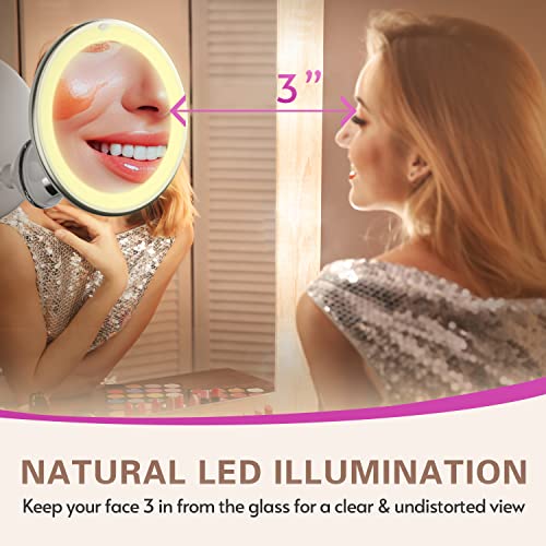 Venigo Upgraded 10x Makeup Mirror with Touch Control, Powerful Locking Suction Cup, and 360 Degree Rotating,Magnifying Mirror with Lights for Home, Bathroom and Travel - Morena Vogue