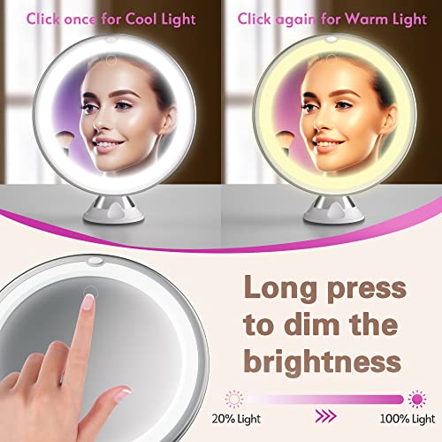 Venigo Upgraded 10x Makeup Mirror with Touch Control, Powerful Locking Suction Cup, and 360 Degree Rotating,Magnifying Mirror with Lights for Home, Bathroom and Travel - Morena Vogue