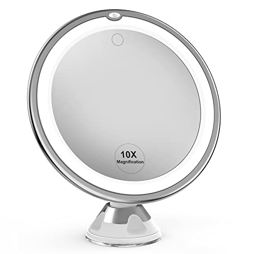 Venigo Upgraded 10x Makeup Mirror with Touch Control, Powerful Locking Suction Cup, and 360 Degree Rotating,Magnifying Mirror with Lights for Home, Bathroom and Travel - Morena Vogue