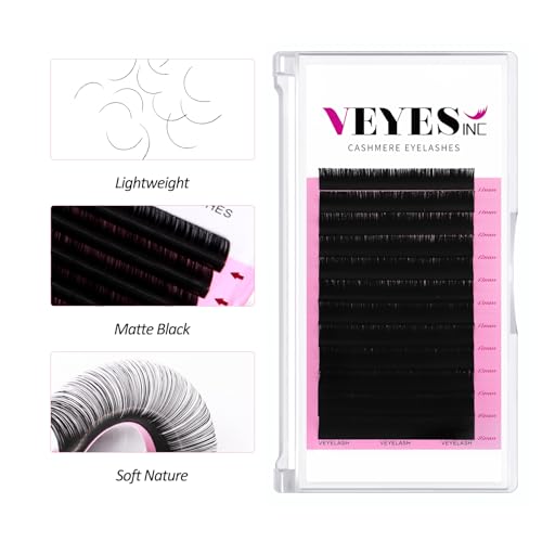 VEYES INC Cashmere Volume Lash Extensions C CC D DD LD L B J M Curl 0.03-0.20 thickness, Super Matte Black Individual Eyelashes Tray, Professional Supplies for Lash Techs (0.05 D 8-16mm) - Morena Vogue