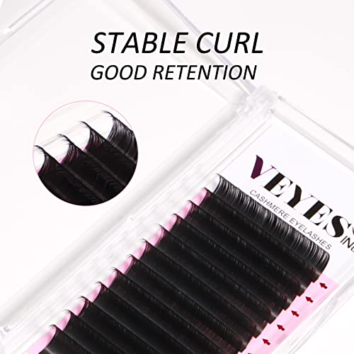 VEYES INC Cashmere Volume Lash Extensions C CC D DD LD L B J M Curl 0.03-0.20 thickness, Super Matte Black Individual Eyelashes Tray, Professional Supplies for Lash Techs (0.05 D 8-16mm) - Morena Vogue