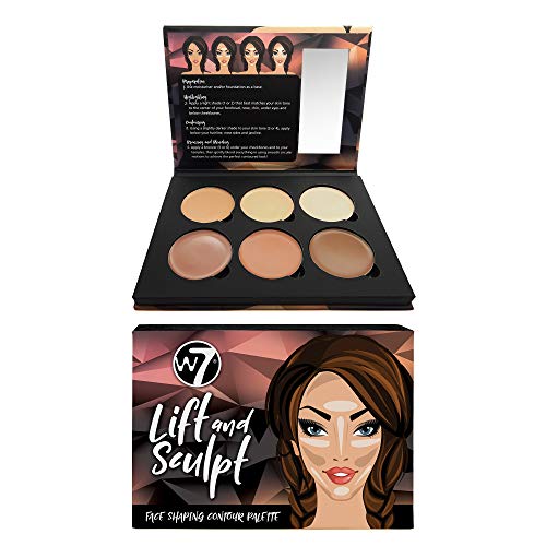 W7 Lift & Sculpt Cream Contour Kit - Concealing, Highlighting & Contouring Makeup Palette - Step-by-Step Instructions Included - Morena Vogue