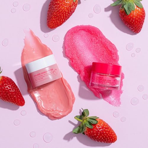 W7 Sweet Dreams Lip Scrub & Overnight Lip Mask Duo - 2Pcs Set - Strawberry Flavour - Exfoliate, Condition, Soothe & Hydrate - Morena Vogue