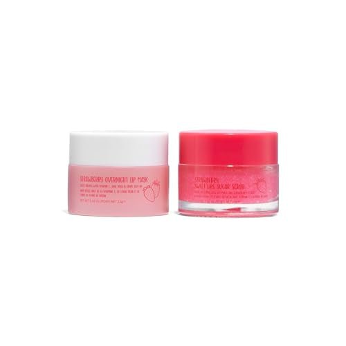 W7 Sweet Dreams Lip Scrub & Overnight Lip Mask Duo - 2Pcs Set - Strawberry Flavour - Exfoliate, Condition, Soothe & Hydrate - Morena Vogue