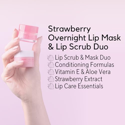 W7 Sweet Dreams Lip Scrub & Overnight Lip Mask Duo - 2Pcs Set - Strawberry Flavour - Exfoliate, Condition, Soothe & Hydrate - Morena Vogue