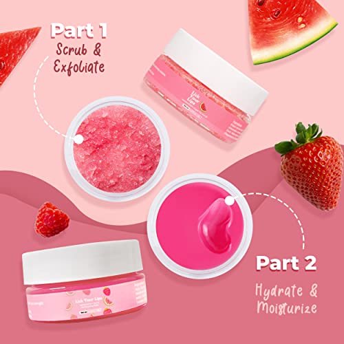 Watermelon Sugar Scrub for Dry, Cracked and Dark Lips – Organic Lip Scrubs Exfoliator and Moisturizer with Lip Brush – Vegan, Cruelty-Free Lip Care Product (20g) - Morena Vogue