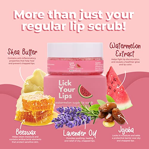 Watermelon Sugar Scrub for Dry, Cracked and Dark Lips – Organic Lip Scrubs Exfoliator and Moisturizer with Lip Brush – Vegan, Cruelty-Free Lip Care Product (20g) - Morena Vogue