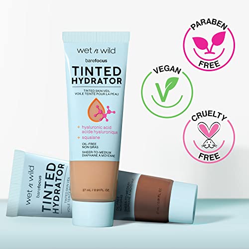 wet n wild Bare Focus Tinted Hydrator Matte Finish, Light Medium, Oil-Free, Moisturizing Makeup | Hyaluronic Acid | Sheer To Medium Coverage - Morena Vogue