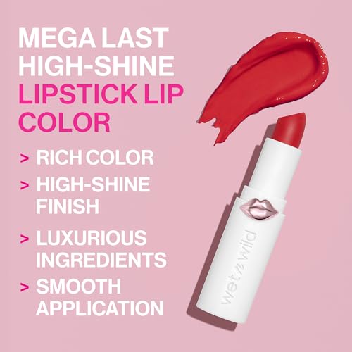 wet n wild Mega Last High-Shine Lipstick Lip Color, Infused with Seed Oils For a Nourishing High-Shine, Buildable & Blendable Creamy Color, Cruelty-Free & Vegan - Raining Rubies - Morena Vogue