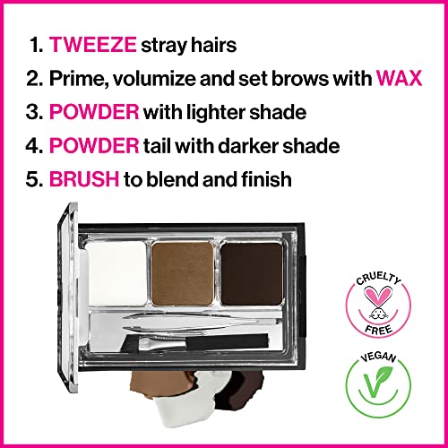 wet n wild Ultimate Eyebrow Makeup Kit, Eyebrow Powder Dark Brown, Brow Hair Removal Tweezers, Wax, Brush - Morena Vogue