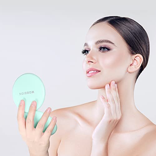 wobsion LED Lighted Travel Makeup Mirror, 1x/10x Magnification, Compact, Portable for Handbag, Purse, Pocket, 3.5 inch Illuminated, Folding, Handheld, 2-Sided , Round, Cyan - Morena Vogue