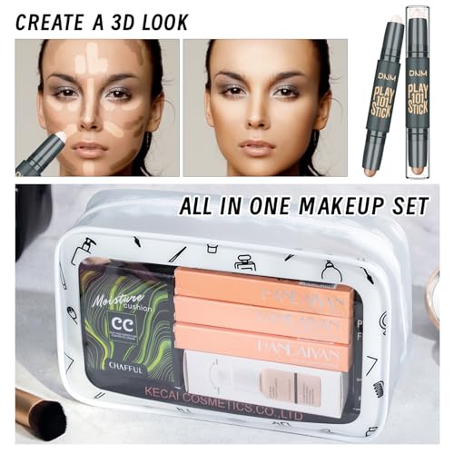 YBUETE Makeup Kit, Makeup Set for Women, Makeup Gift for Women Teen Girl, Eyeshadow Foundation CC Cream Face Primer, Makeup Brush Sponge, Lipstick, Eyebrow Soap Pencil Mascara Eyeliner Cosmetic bag - Morena Vogue