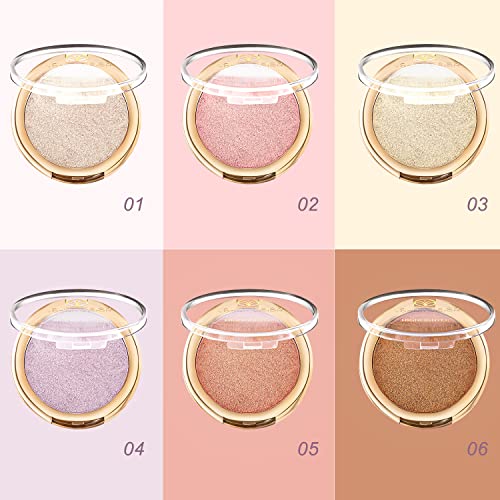 YOUNG VISION Baked Highlighter Powder Palette, Sheer Pearl Shimmer Shades for Face Highlighter Makeup, Rose/Pink Blush Powder, Highly Pigmented Iluminadores de Maquillaje, 0.19 Oz(Pack of 1) - Morena Vogue