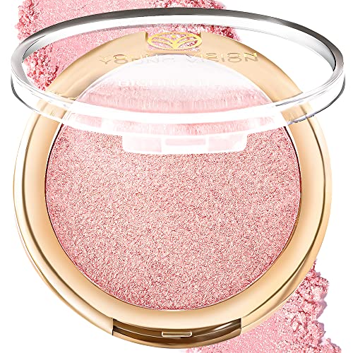 YOUNG VISION Baked Highlighter Powder Palette, Sheer Pearl Shimmer Shades for Face Highlighter Makeup, Rose/Pink Blush Powder, Highly Pigmented Iluminadores de Maquillaje, 0.19 Oz(Pack of 1) - Morena Vogue