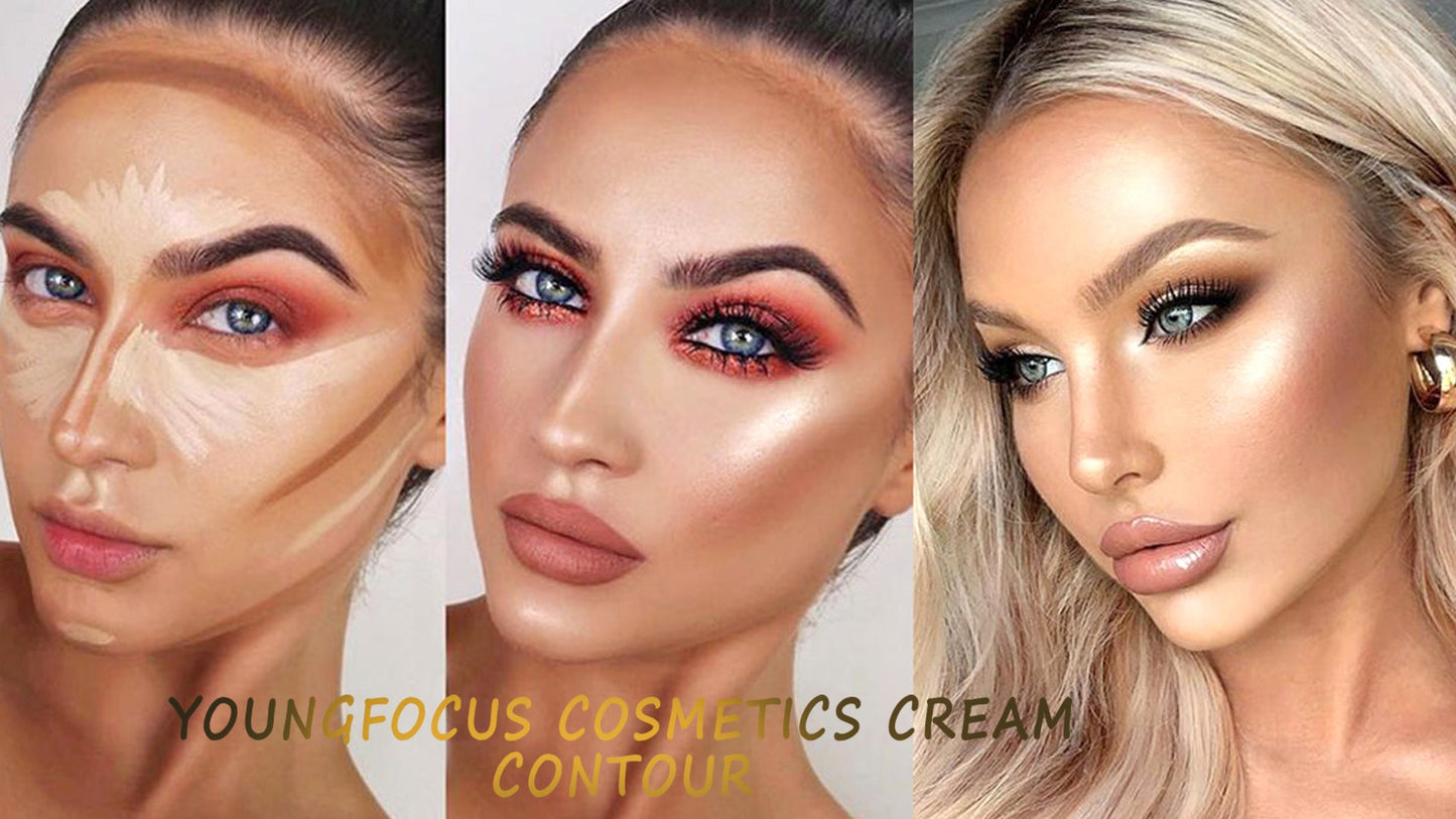 Youngfocus Cosmetics Cream Contour Best 8 Colors Contouring Foundation - Highlighting Makeup Kit/Concealer Palette - Vegan, Cruelty Free and Hypoallergenic - Instruction Manual（Face Blushes） - Morena Vogue