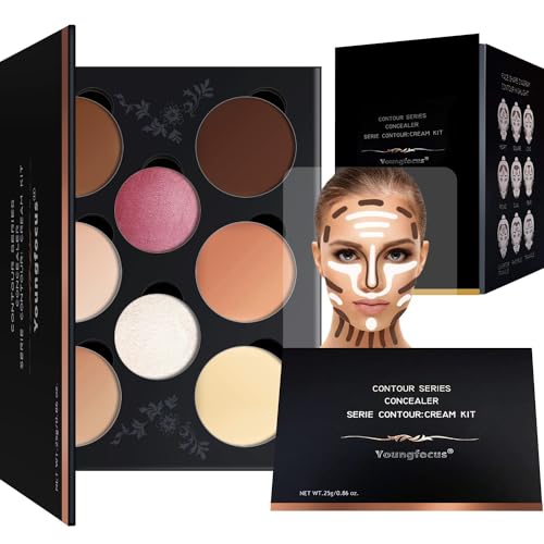 Youngfocus Cosmetics Cream Contour Best 8 Colors Contouring Foundation - Highlighting Makeup Kit/Concealer Palette - Vegan, Cruelty Free and Hypoallergenic - Instruction Manual（Face Blushes） - Morena Vogue