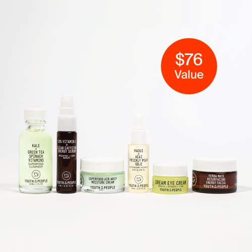 Youth To The People The Youth System - 6 Piece Set with Superfood Cleanser, Face Oil, Moisturizer, Vitamin C Serum, Eye Cream, Energy Facial - Vegan Skincare Kit - Morena Vogue