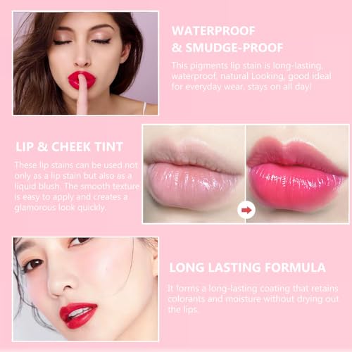 ZARICS 6 Colors Lip Tint Stain Set, Korean Lip Gloss Matte Velvet Lip Stain Plumping Mini Liquid Lipstick, Multi-use Lip and Cheek Tint, Non-Stick Cup, Long lasting Waterproof Lip Tint Makeup - Morena Vogue