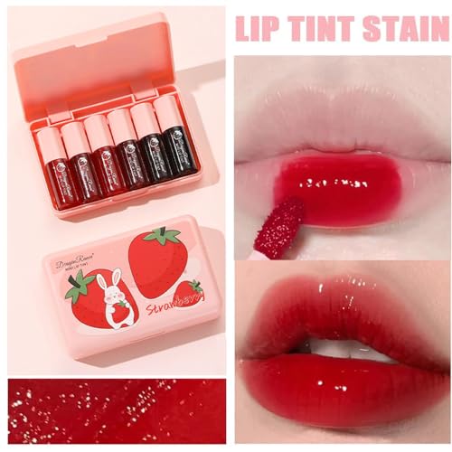 ZARICS 6 Colors Lip Tint Stain Set, Korean Lip Gloss Matte Velvet Lip Stain Plumping Mini Liquid Lipstick, Multi-use Lip and Cheek Tint, Non-Stick Cup, Long lasting Waterproof Lip Tint Makeup - Morena Vogue